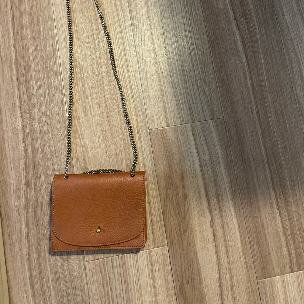 Madewell Brown leather bag with dainty chain strap
